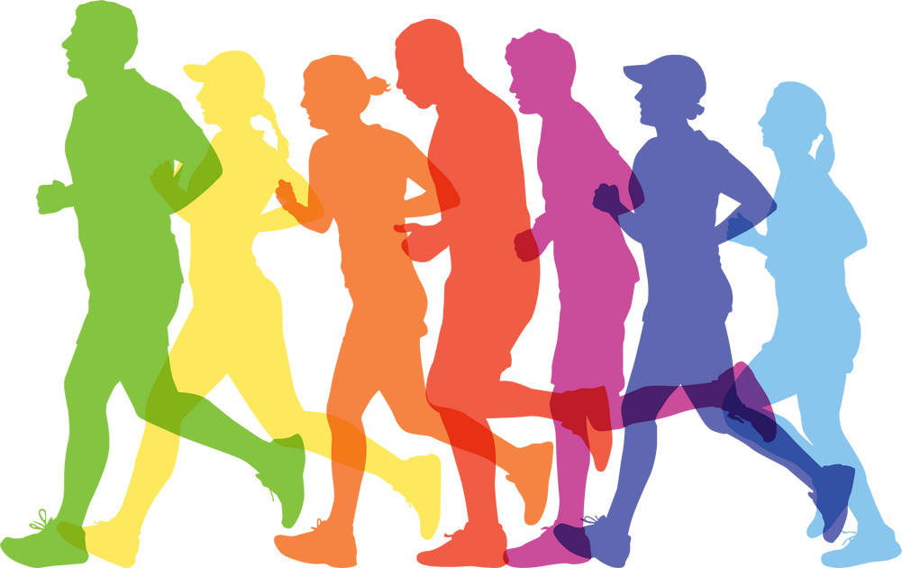 Group of people running silhouette